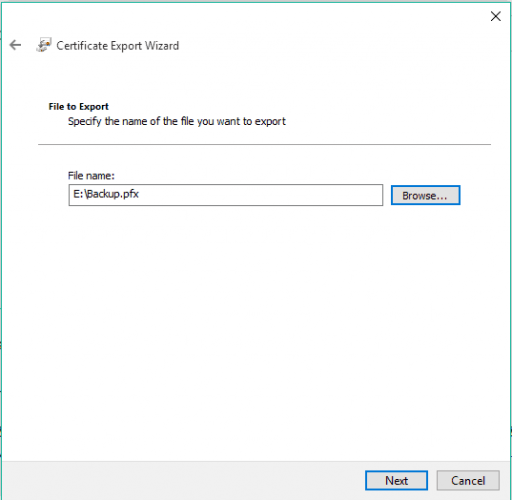 Сохранение файла резервной копии сертификата