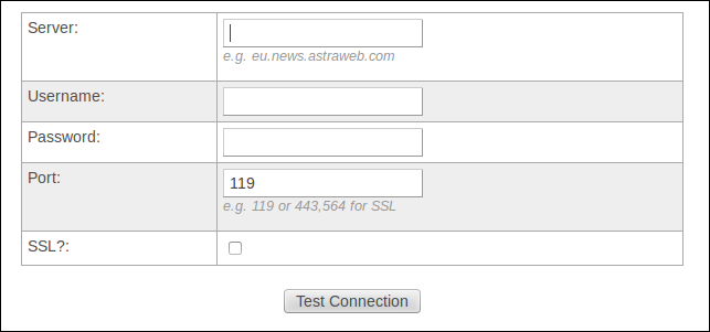 Форма для данных Usenet в инсталляторе