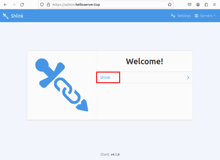 Скриншот пункта меню Shlink на стартовой странице.