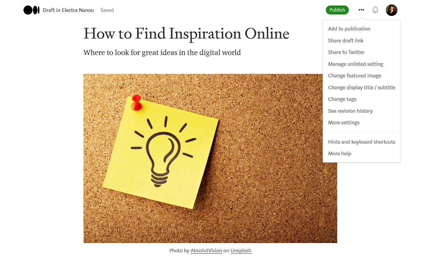 Черновик статьи в Medium