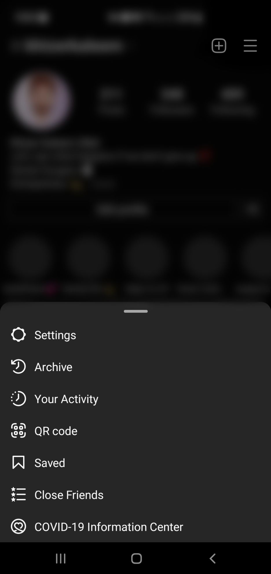 Instagram go to settings