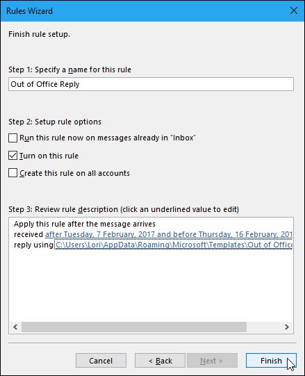 Правило автоматического ответа в Outlook