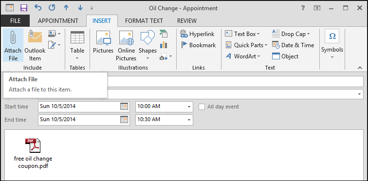 Пример добавления PDF-купонa к записи в календаре