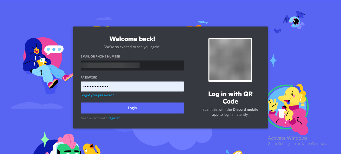 Вход в Discord на веб-сайте