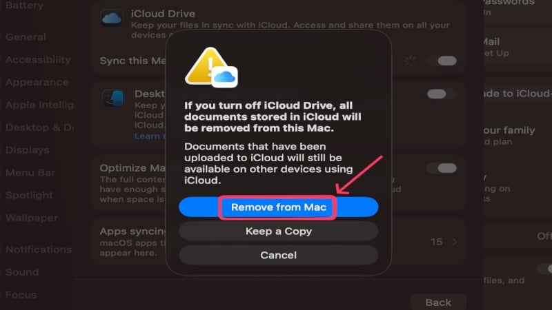 Удаление локальной копии iCloud с Mac