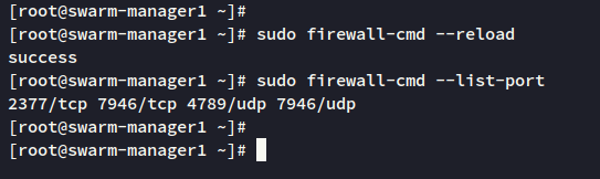 Снимок: reload firewalld, порты добавлены