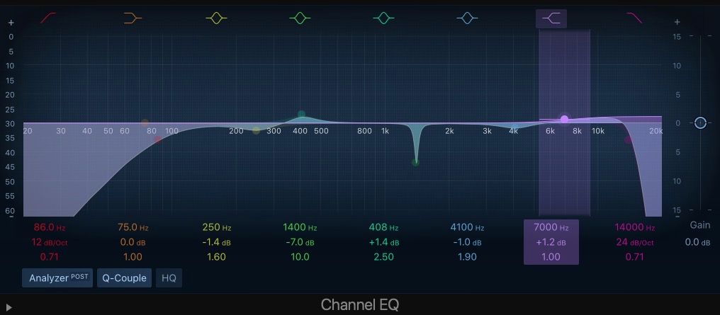 Фильтр для добавления воздуха гитарам в Channel EQ Logic Pro