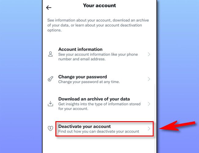 Кнопка «Деактивировать аккаунт» в настройках Twitter.