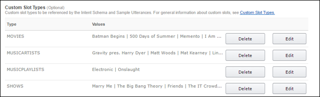 Добавление Slot Types в Alexa