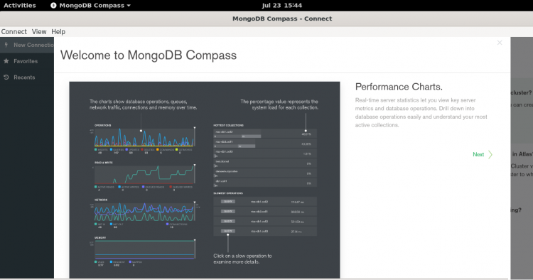 Интерфейс MongoDB Compass после запуска