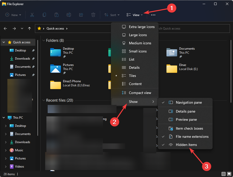 Опция показа скрытых элементов в Проводнике