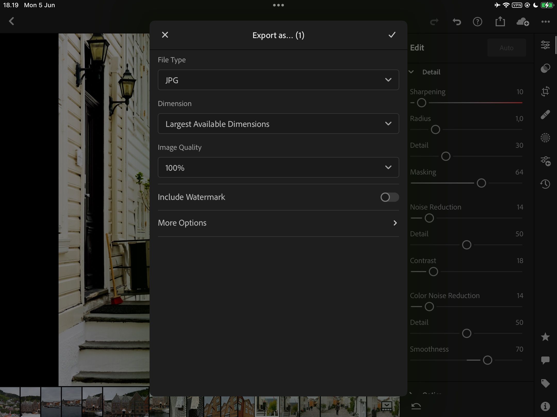 настройки экспорта Lightroom CC