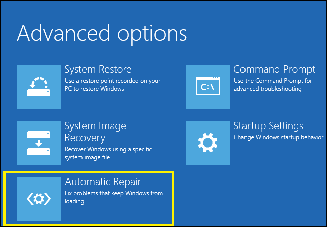 Экран «Автоматическое восстановление»