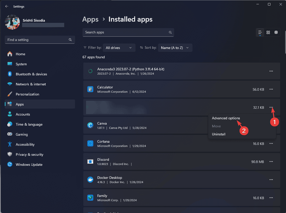 Раздел дополнительных параметров приложения Disney Plus в Windows