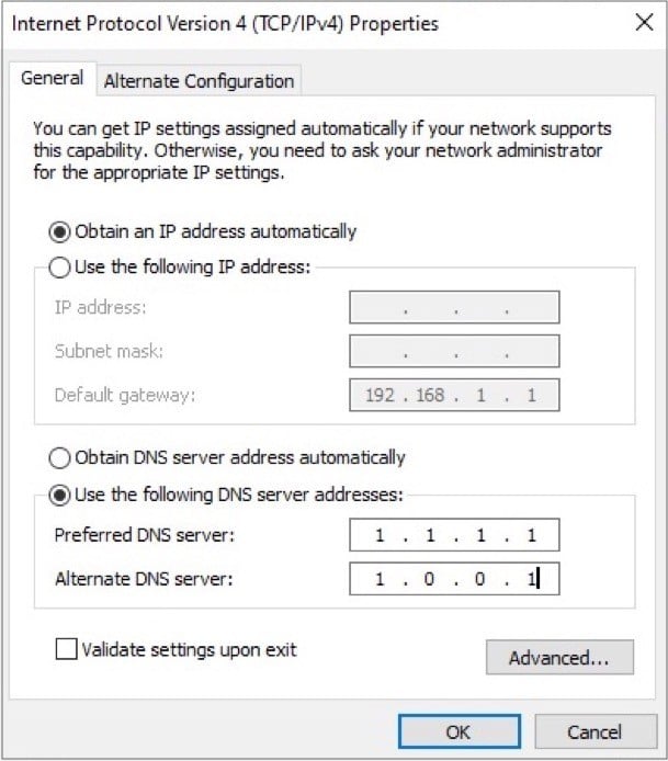 Снимок: ввод DNS в Windows