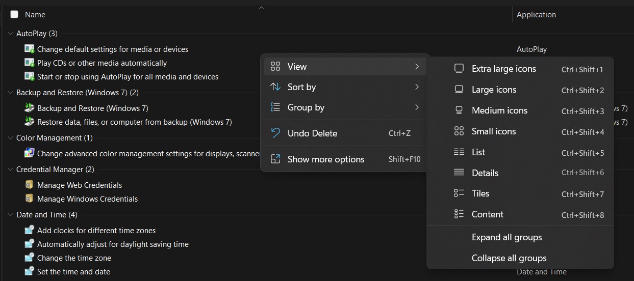 Настройка отображения и сортировки в God Mode