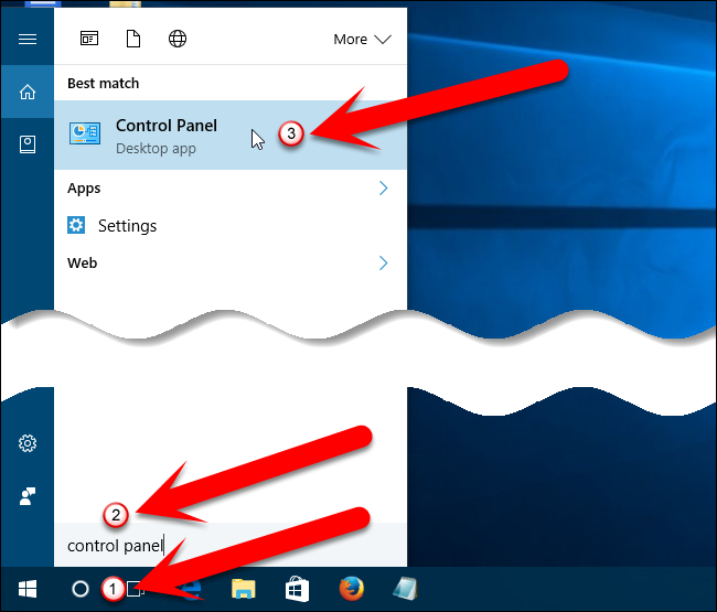 Открытие Панели управления: результат поиска 'Control Panel' в меню Пуск.