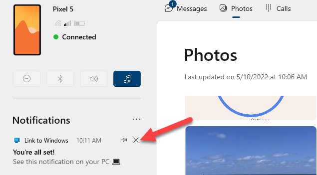 Боковая панель с уведомлениями в Phone Link на ПК