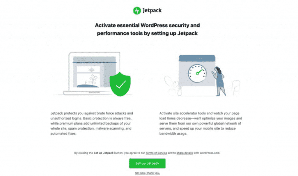 Экран установки и настройки JetPack на сайте WordPress