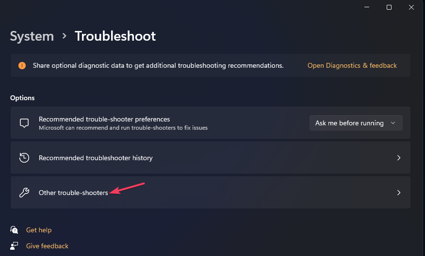 Список дополнительных средств устранения неполадок в Windows 11