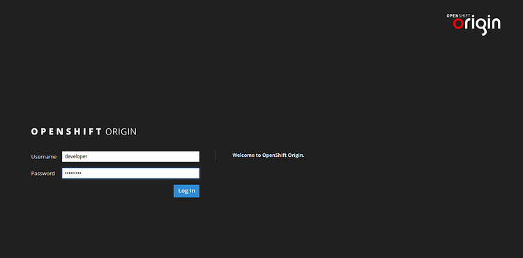 Форма входа в OpenShift