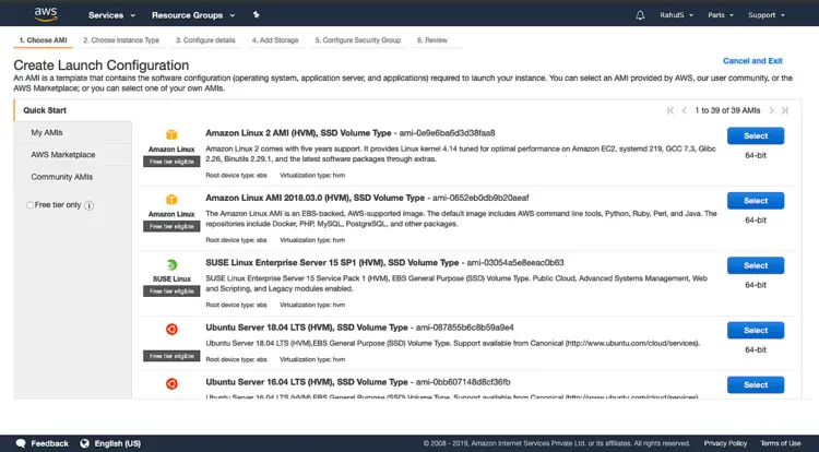 Выбор AMI — Ubuntu Server 18.04 LTS