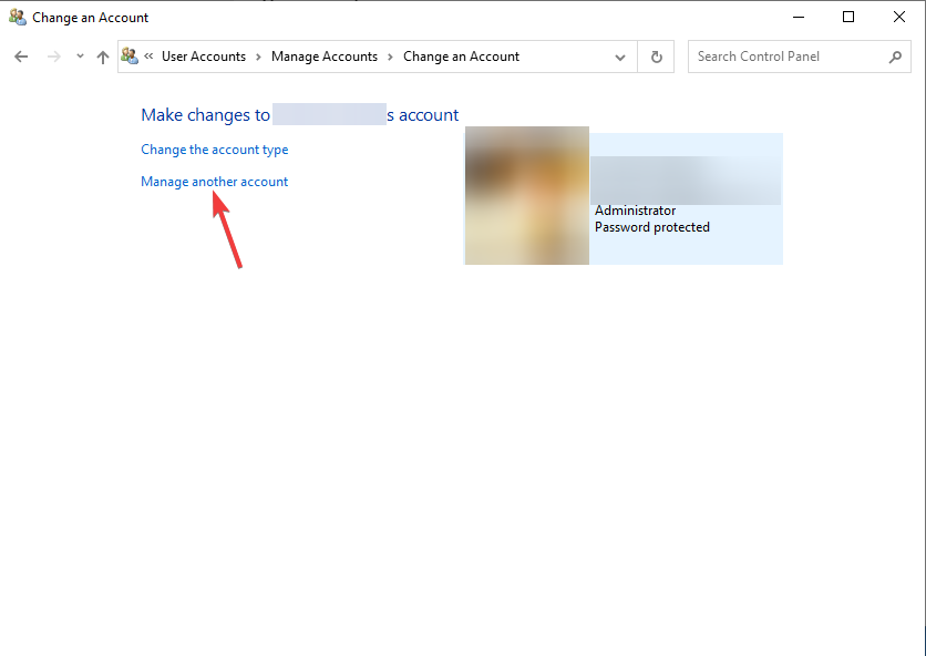 Окно управления учётными записями в Панели управления
