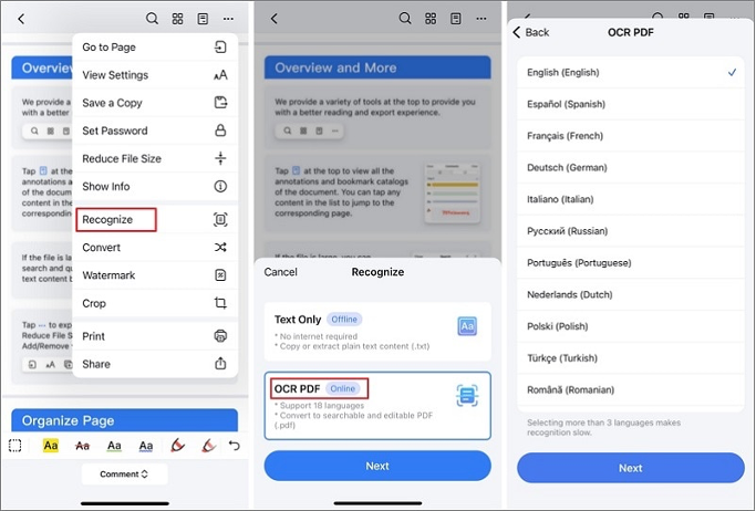 PDF 편집 모드에서 텍스트 추가와 기존 텍스트 편집 화면