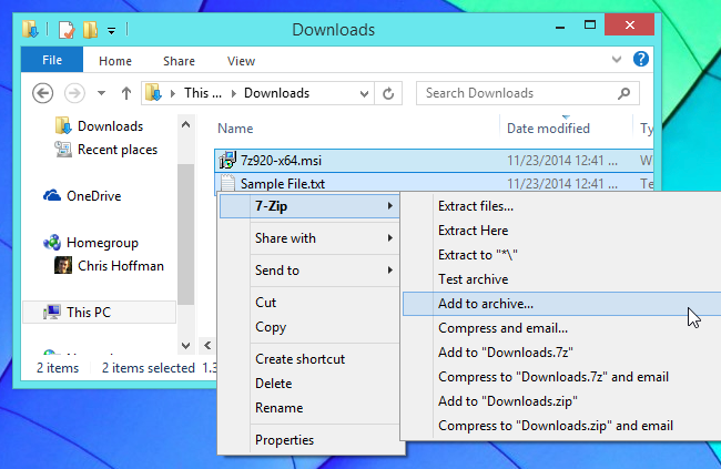 Окно 7-Zip с параметрами архивации и шифрования