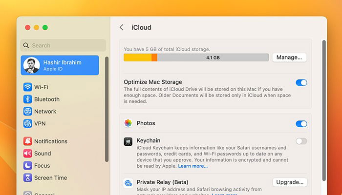 Mac에서 시스템 설정의 Apple ID 섹션 스크린샷