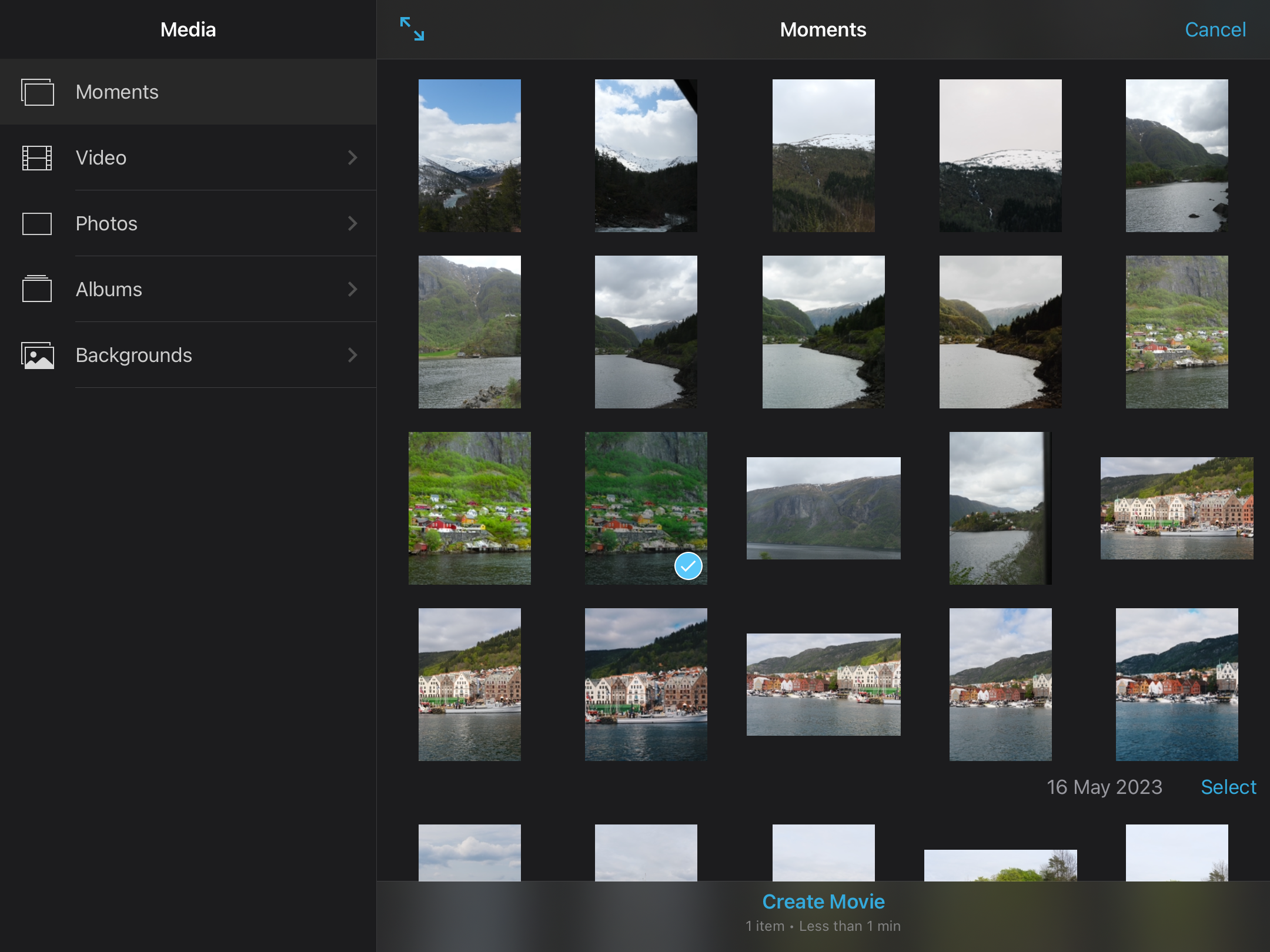 Импорт медиа в приложение iMovie