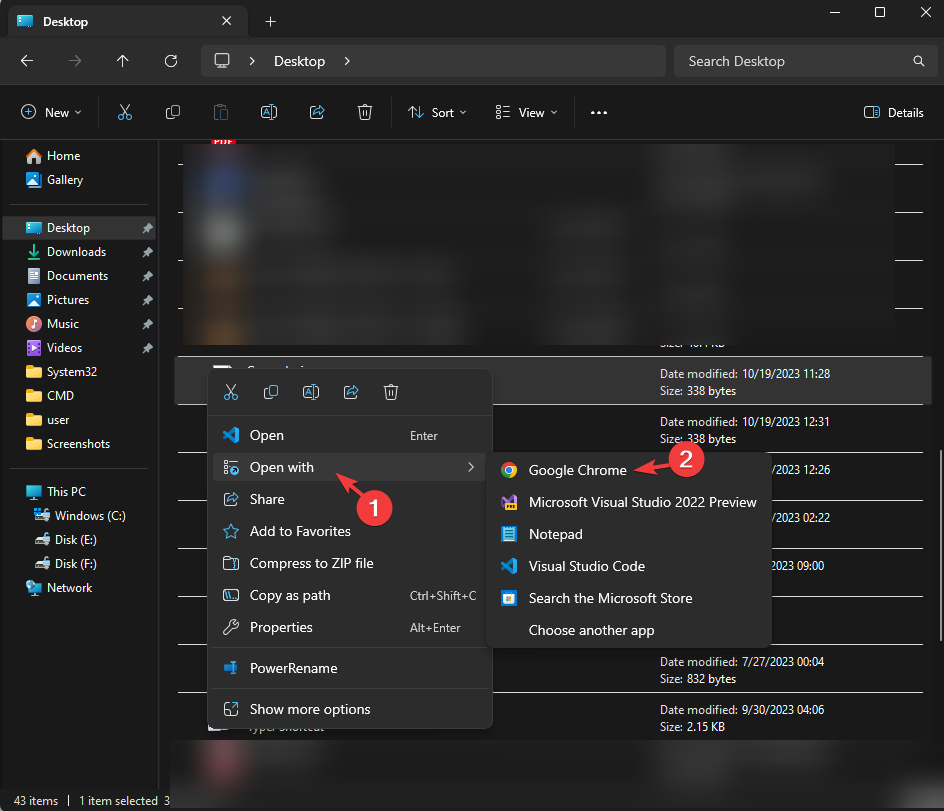 Контекстное меню Открыть с помощью → Google Chrome