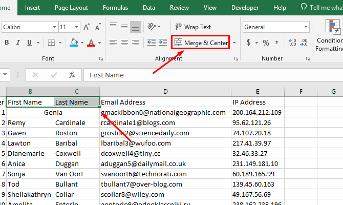 Excel Merge & Center button