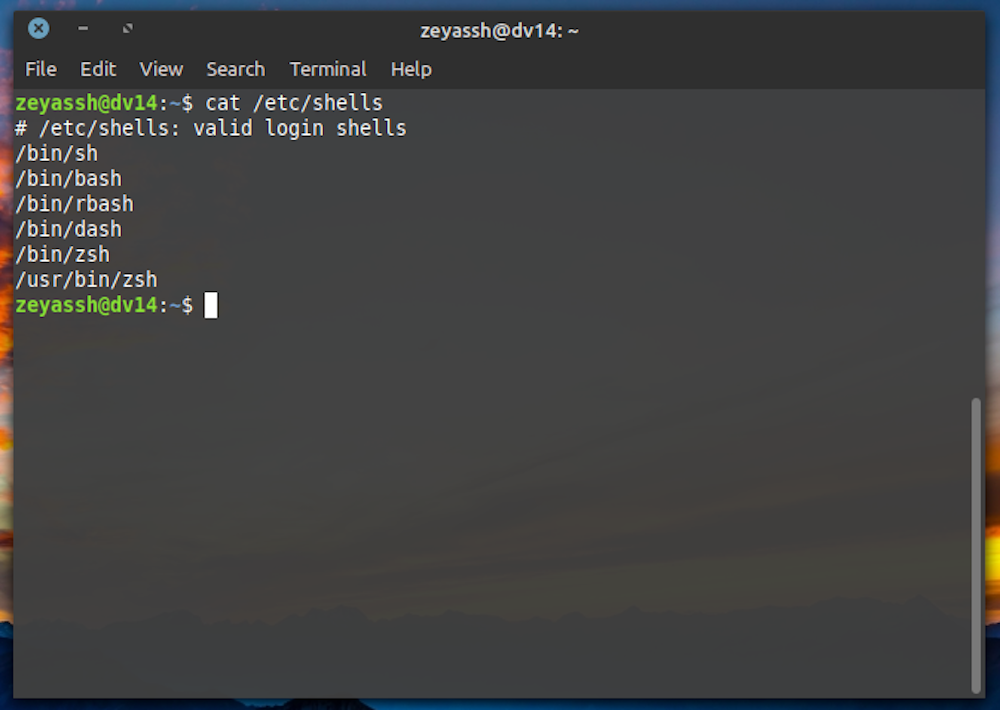 Проверка новой установленной оболочки в терминале