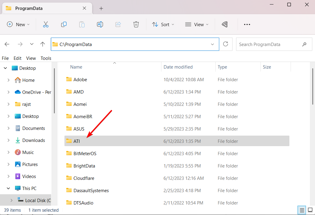 Delete ATI under Program data