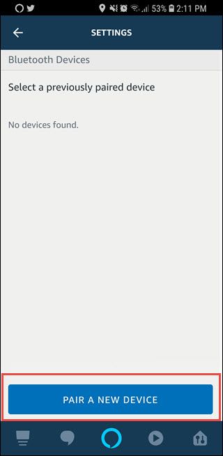 Кнопка Pair A New Device в приложении Alexa