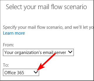 Выбор сценария Office 365 для коннектора