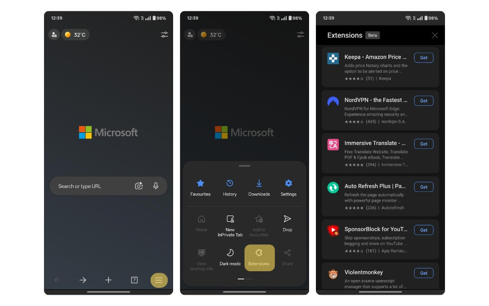 Как открыть раздел расширений в Microsoft Edge