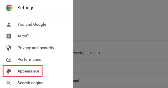 Раздел «Внешний вид» в настройках Chrome