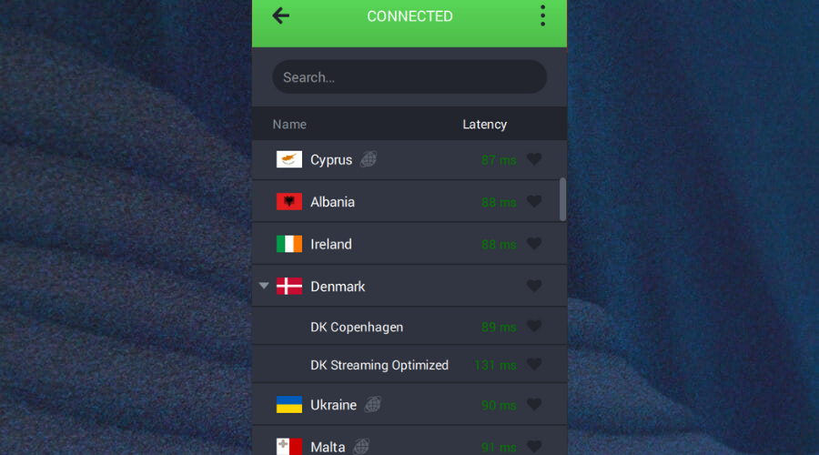 Смена локации сервера VPN