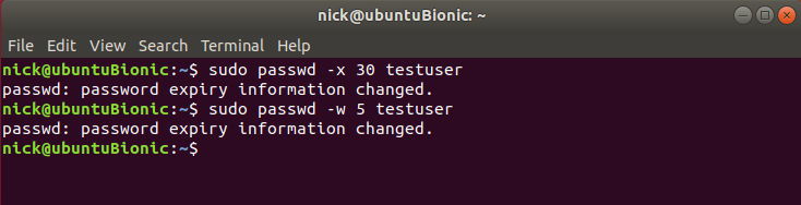 Установка срока действия пароля через passwd