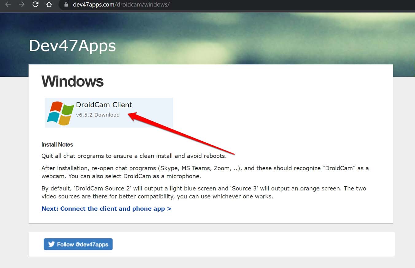 Droidcam Windows client app