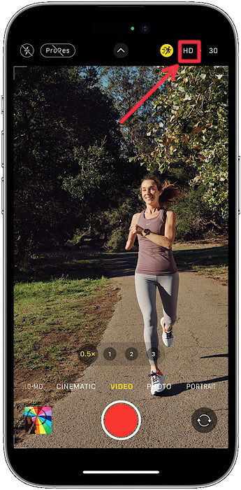 Переключатель HD/2.8K в интерфейсе камеры