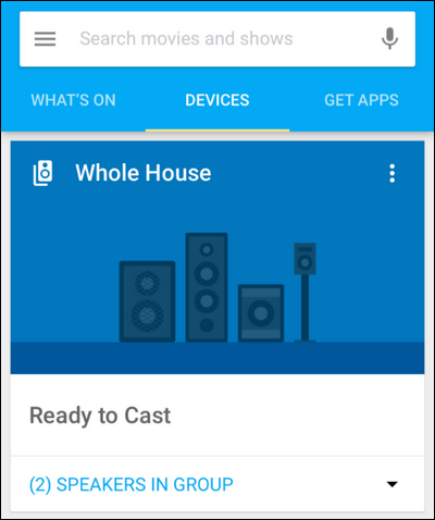 Группа устройств в списке Devices приложения Google Cast