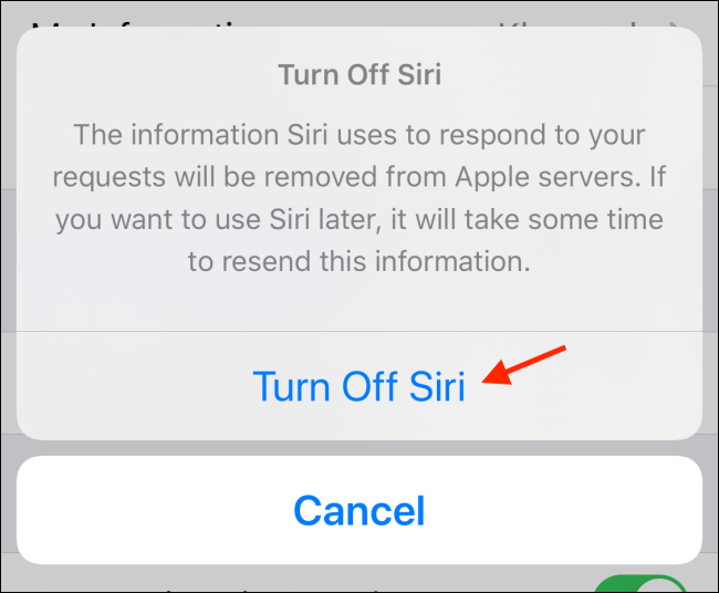 Подтверждение отключения Siri