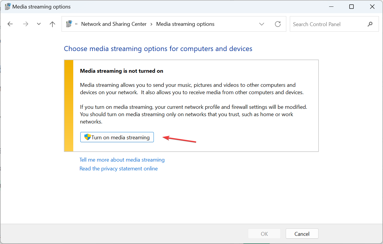 Кнопка включения потоковой передачи мультимедиа