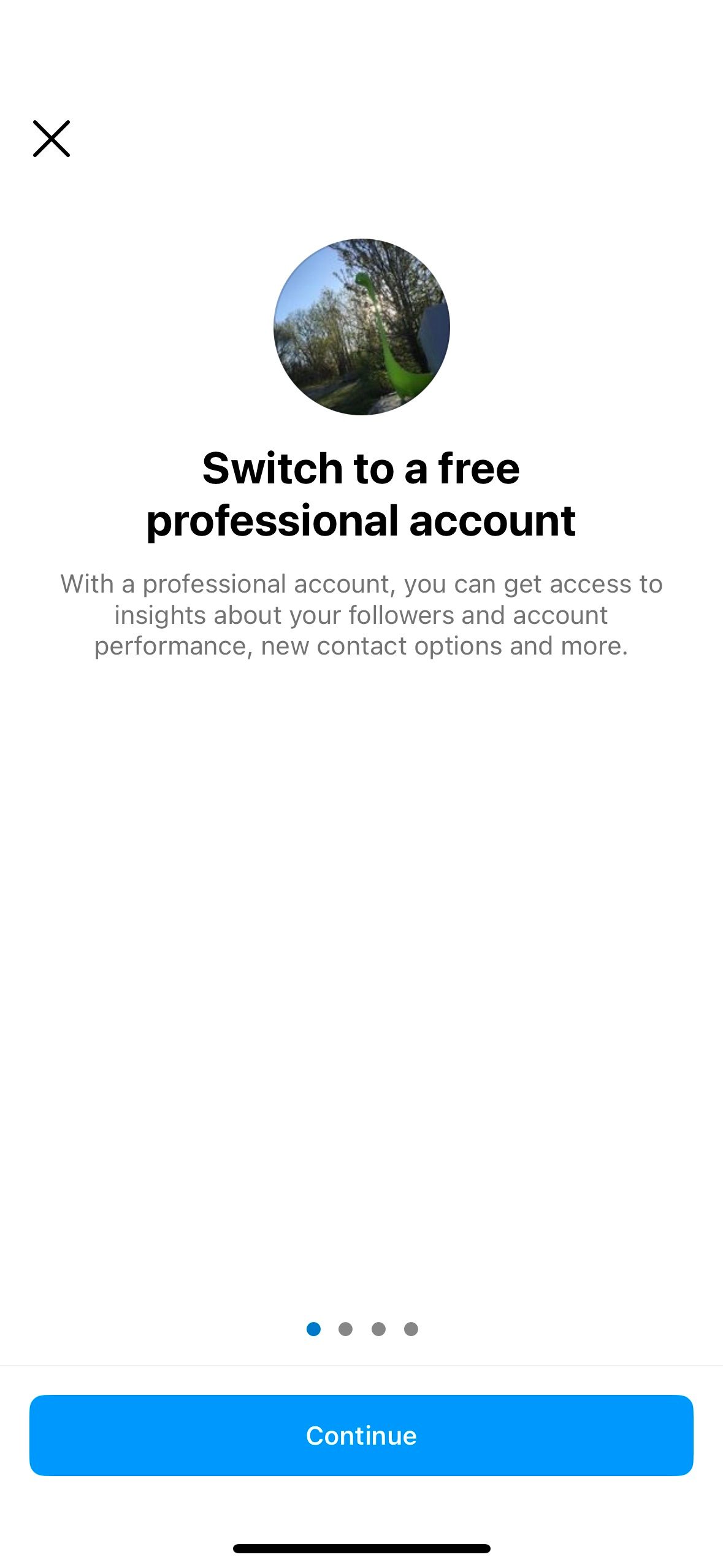 Процесс переключения с личного аккаунта на профессиональный