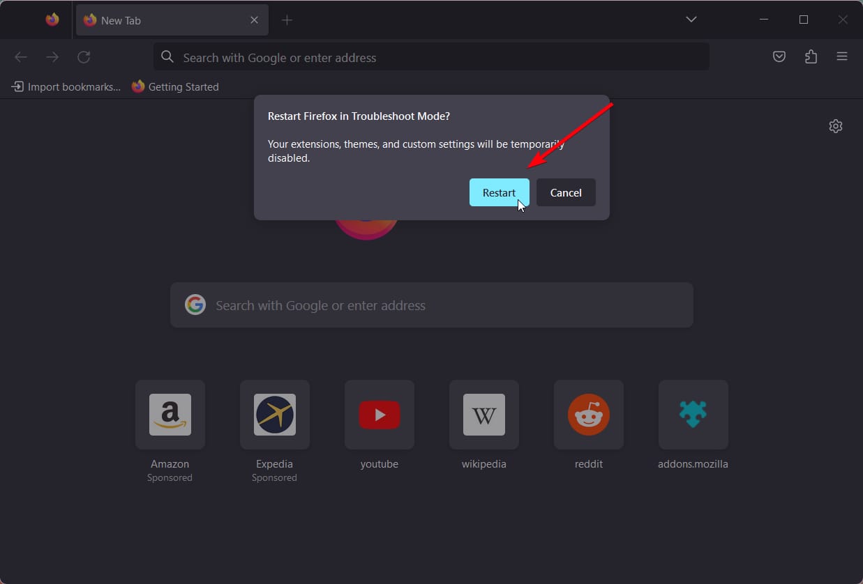 Перезапустить Firefox