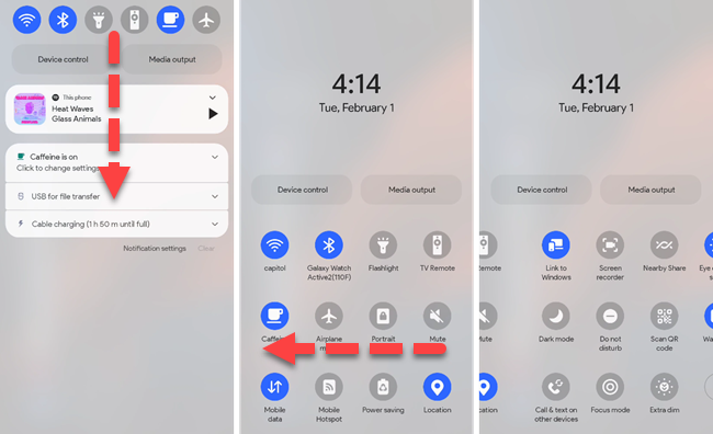 Панель быстрых настроек на Samsung Galaxy с кнопками.