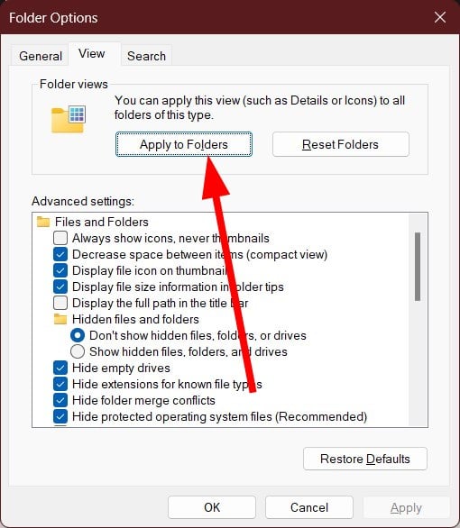 Кнопка «Применить к папкам»